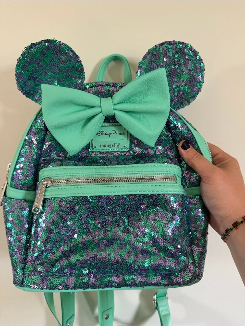 Loungefly Mint & and Purple Sequin Disney Minnie Ear Backpack